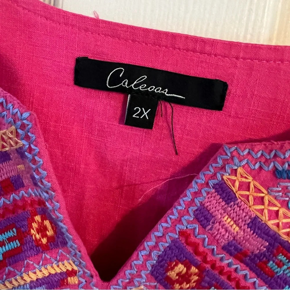 Caleaas Embroidered Ruffle Sleeve Floral Tunic Top Blouse 2X Plus Size Boho - Picture 3 of 5